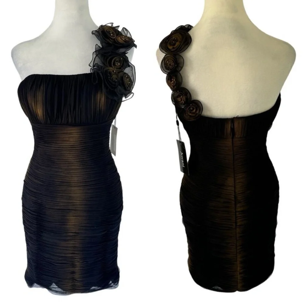 Jovani Junior Prom Dress Vintage Black Rosette One Shoulder Short Retro 90s Sz 8 - Picture 2 of 16